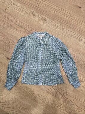 Olivaceous Blue Printed Button-Front Blouse